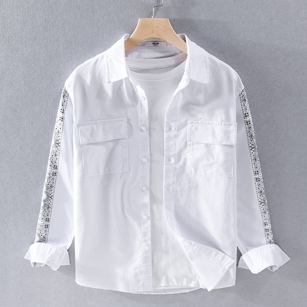 

2021 new style comfortable pure cotton long-sleeved four season fashion men shirts brand male shirt chemise camisa e4at, White;black