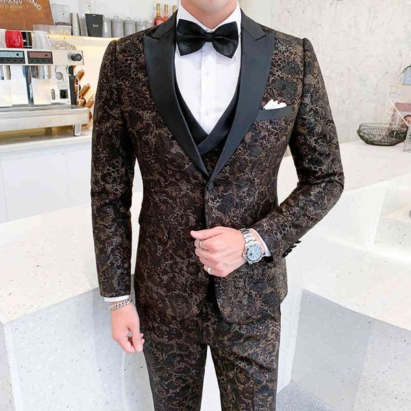 

men's suits & blazers british men's wedding , 3-piece suit, tight fitting, jacquard, business, 2021, White;black