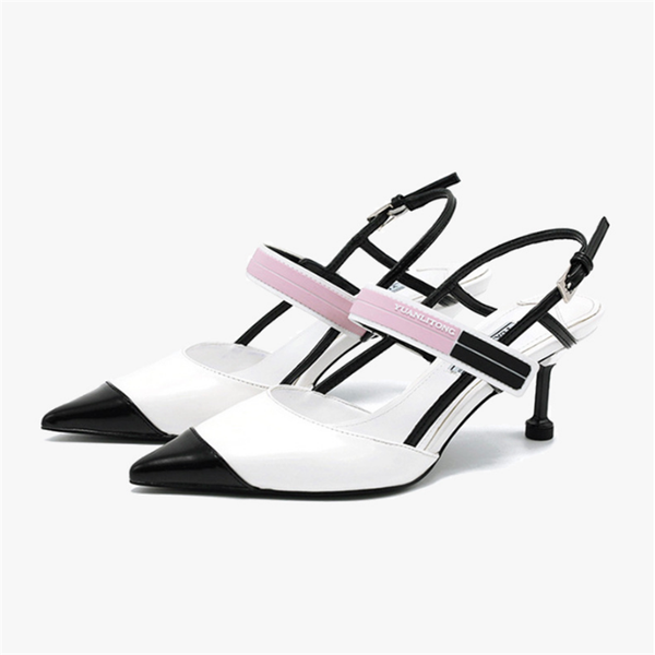 

new 2021 summer color matching pointed toe fashion high-heel sandals cat heel women's singles all-match salto alto, Black