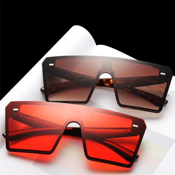 

2021 New Flat Top Oversize Square Sunglasses Women Fashion Retro Gradient Sun Glasses Men Blue Big Frame Vintage Eyewear UV400, White;black