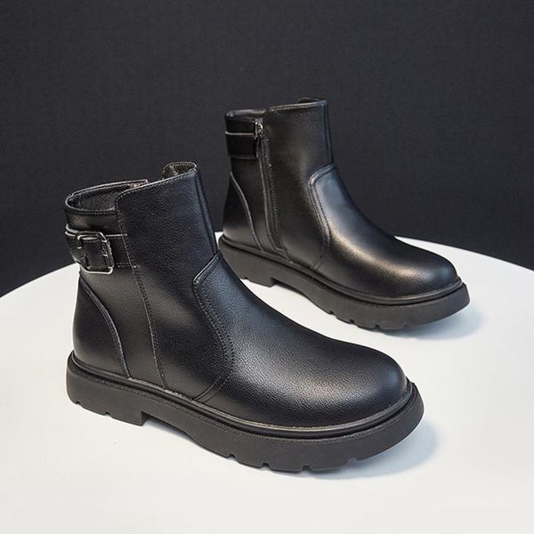 

boots genuine leather ankle for women 2021 winter heels platforms black shoes woman booties large size rain 43