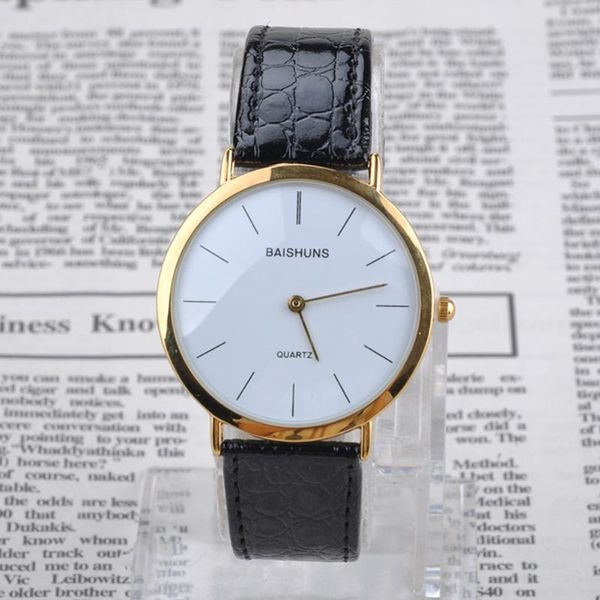 

wristwatches men quartz fashion easy read pointer round dial gift gold frame portable pu leather simple wrist watch, Slivery;brown
