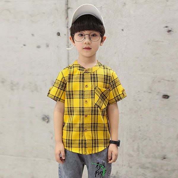 

shirts baby big boys plaid for children summer 2021 school cotton short sleeve blouses kids clothing 6 8 10 12 14 years, White;black