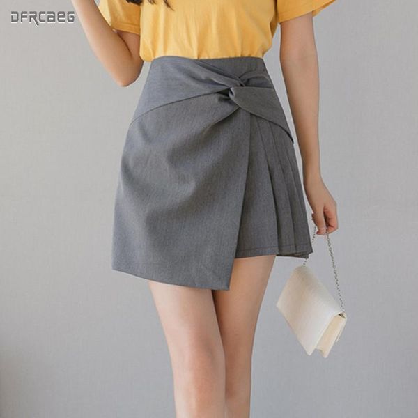 

skirts 2021 summer preppy style pleated women mini skirt with lining gray high waist lady hip solid irregular, Black