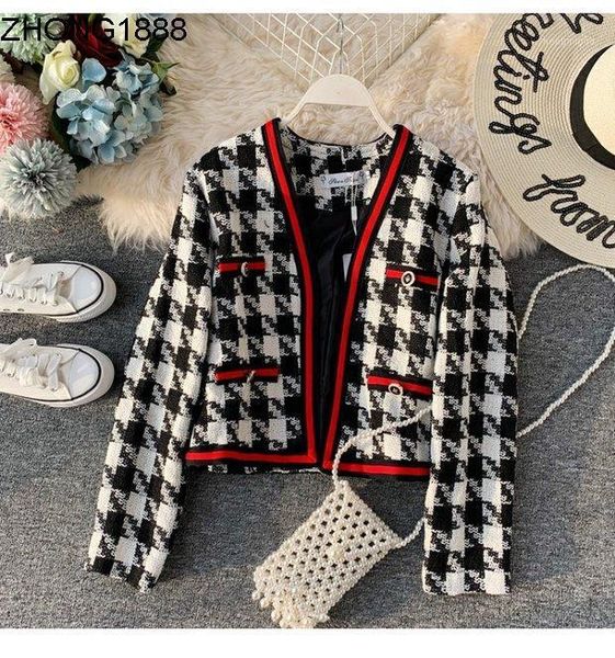 

elegant sweet wind of 2021 autumn winters wool coat short plover case long sleeve cardigan suit patchwork women's & blends, Black