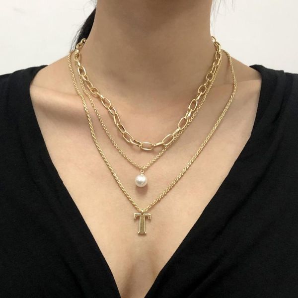 

multi layer pearl letter pendant necklace for women metal vintage sweet punk fashion choker necklace jewelry 90s style gifts new, Silver