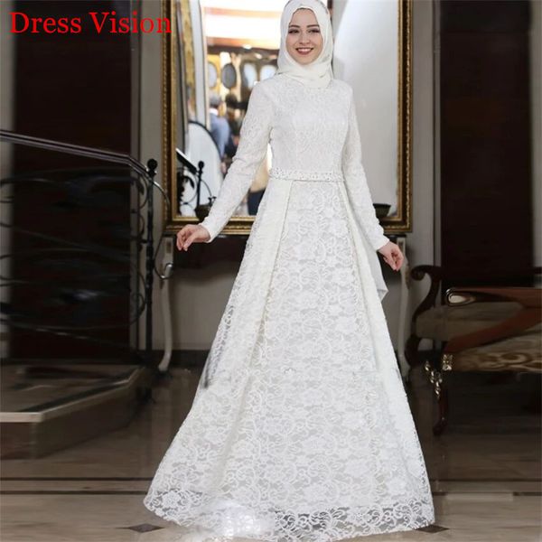 

2021 muslim lace wedding vestido noiva robe de mariage long sleeves muwf, White