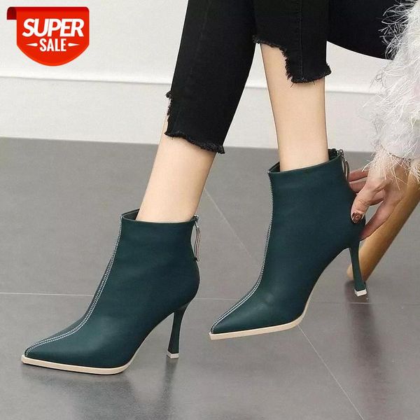 

plus size high heel boot women shoes party ankle booties female winter pointed toe zipper thin heels botas altas mujer #ly2o, Black