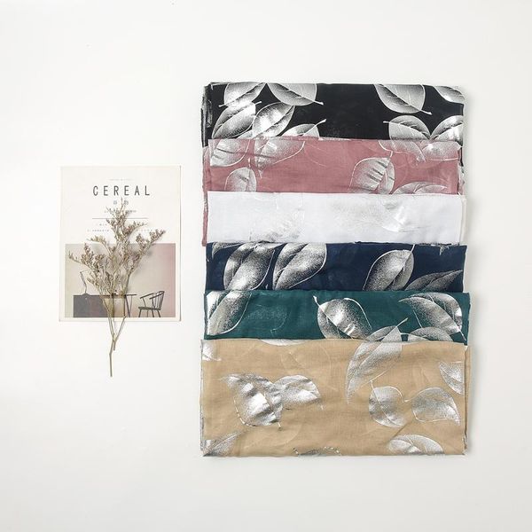 

scarves luxury designer sliver leaves glitter shimmer scarf wholesale large size cotton hijab plain long shawl wrap for women, Blue;gray