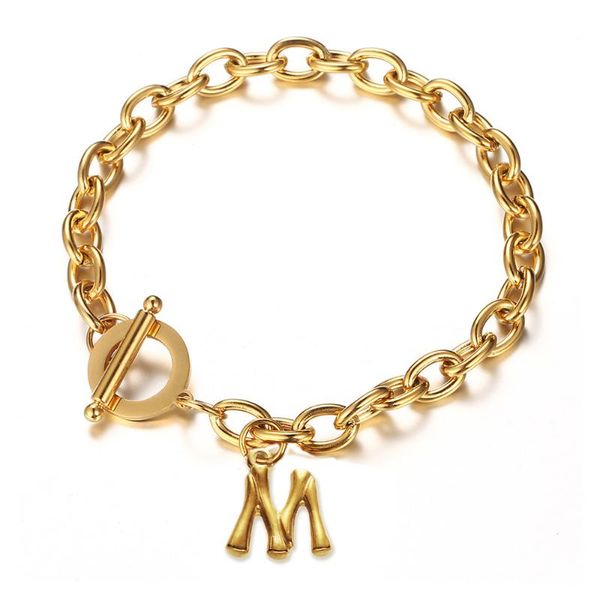 

charm bracelets tree branche letter bracelet stainless steel 26 initial alphabet link chain for women girls style ot toggle jewelry, Golden;silver
