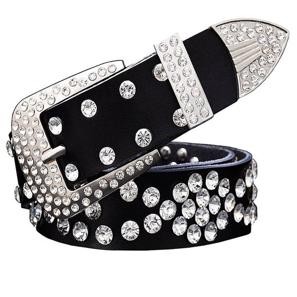 

womens leather belt, cowhide rhinestone womens belt, new style all-match pin buckle crystal belt designer fashion ship, Black;brown