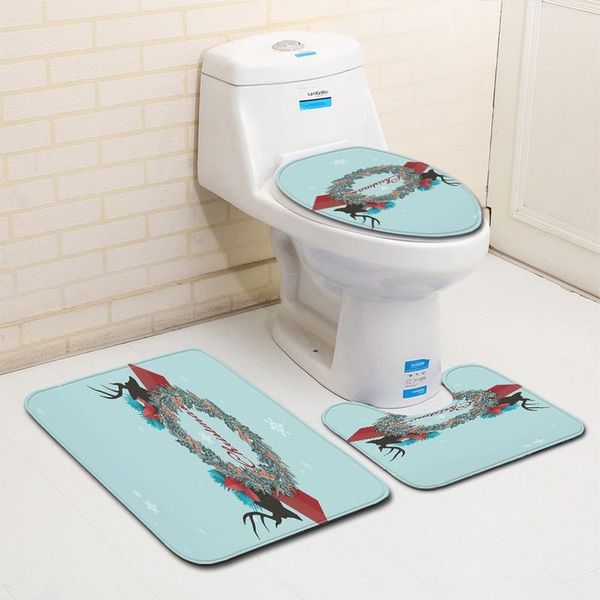 

bath mats christmas flower snow pattern toilet seat mat three-piece set bathroom rug carpet products