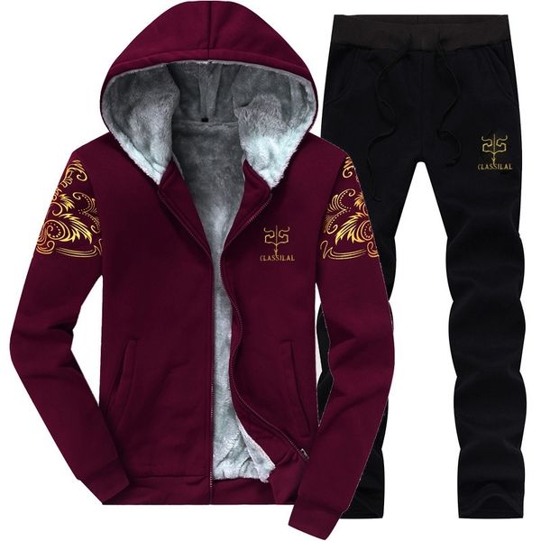 

70% off outlet online men thick sports sets hooded coat sportswear elastic pants winter warm zipper cardigan casual clothes -4xl drop ship, Gray