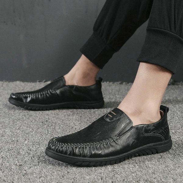 

dress shoes men's slip on loafers man flat classic men leather italian formal oxford d12-43, Black