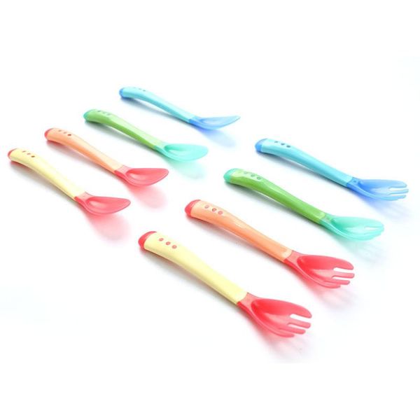

cups, dishes & utensils 2pcs/set temperature sensing spoon fork for baby safety feeding anti scald accessories