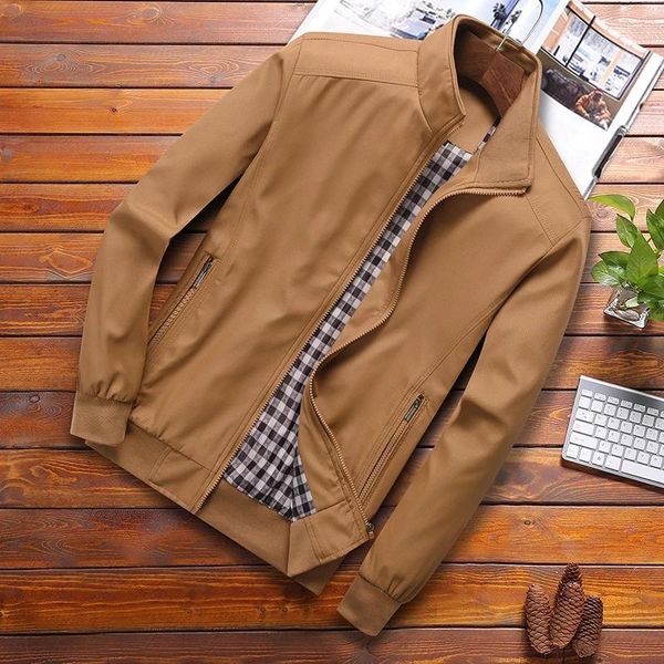 

2021 spring autumn casual solid fashion slim bomber jacket men overcoat new arrival baseball jackets men's jacket m-6xl top, Black;brown