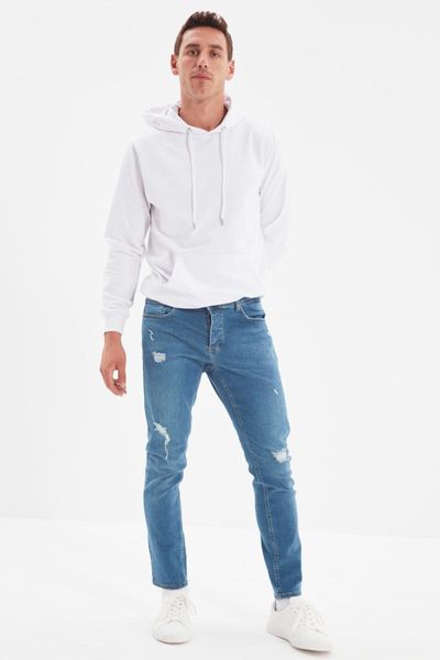 

men's jeans trendyol male slim fit destroylu tmnaw22je0197, Blue