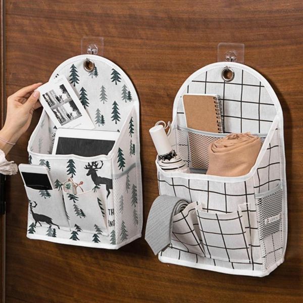 

storage bags cotton pouch punch-sundries organizerÂ large capacity flax bedside book/magazine/mobile phoneÂ storage bag for home