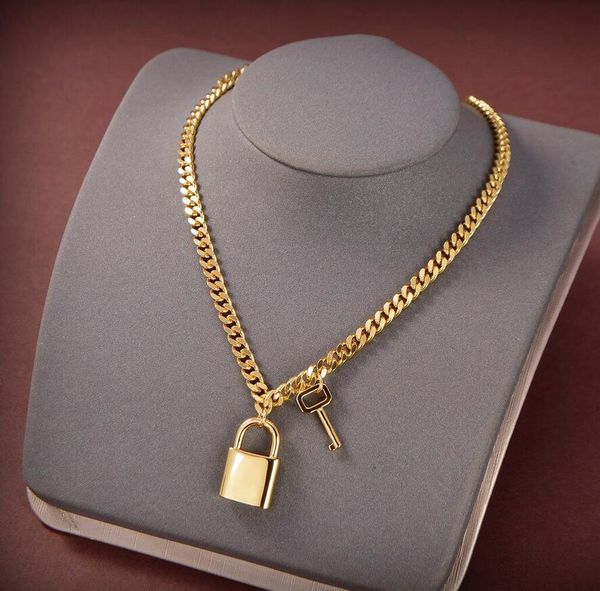 

classic designer lock key pendant statement necklace chain women luxury necklaces bijoux for lady bride party wedding lovers gift with box, Silver
