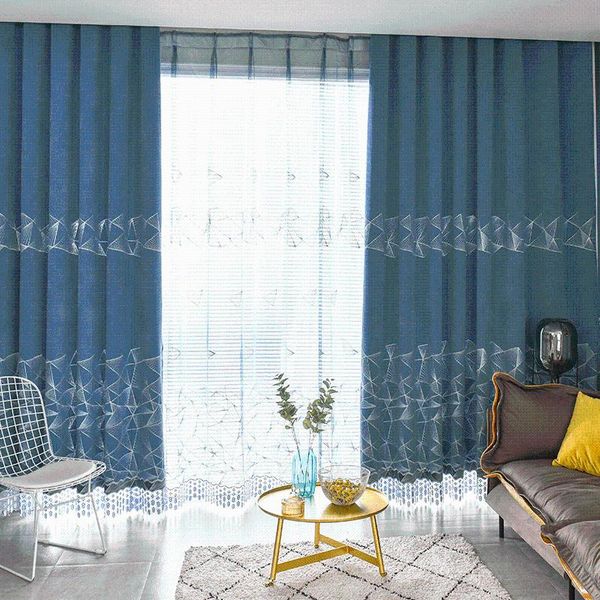 

fashion simple bedroom living room modern embroidered blackout curtains
