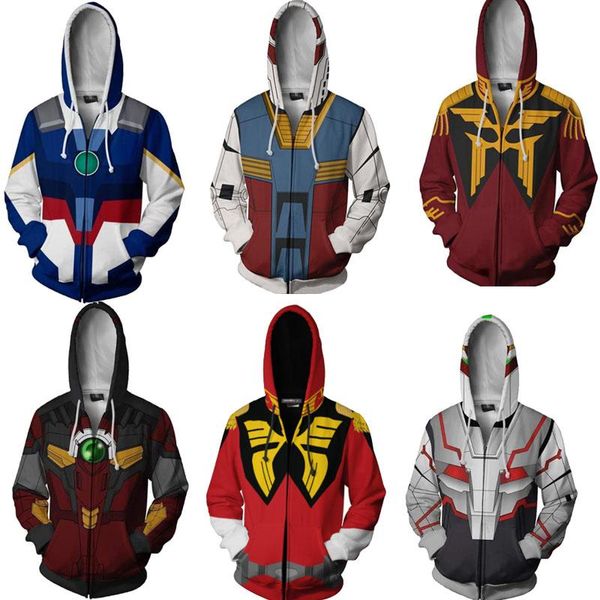 Hoodies dos homens moletom Mobile Terno Gundam 3D Impresso Cosplay Zip Suéter Battle Hooded Jackets Uniformes