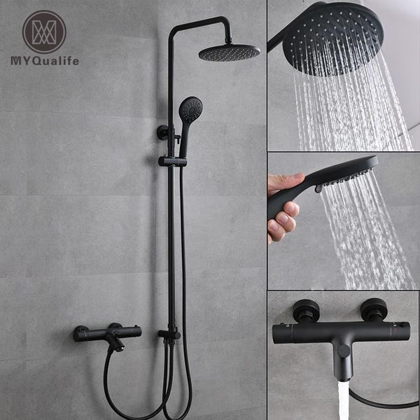 

thermostatic matte black rainfall shower faucet wall mounted bathtub shower faucet flexible installation water tap