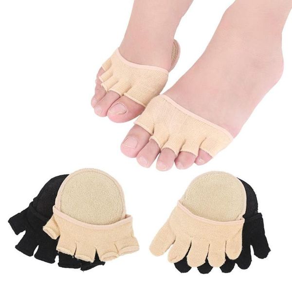 

sports socks women breathable high heel half forefoot pain relief pads short sock invisible non slip toe grip five, Black