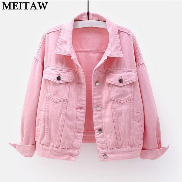

women's jackets women autumn winter jean 2021 vintage korean loose denim jacket casual solid long sleeve button coats plus size, Black;brown