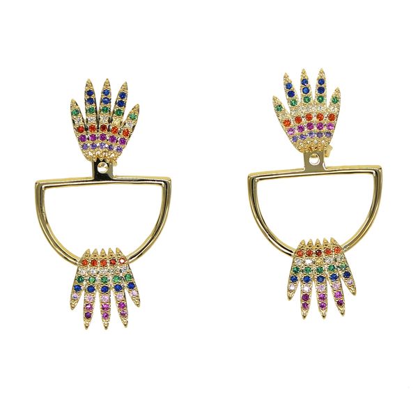 

boucles d'oreilles en vermeil pavÃ©es arc-en-ciel cz colorÃ©es Ã l'avant et Ã l'arriÃ¨re, Red;blue