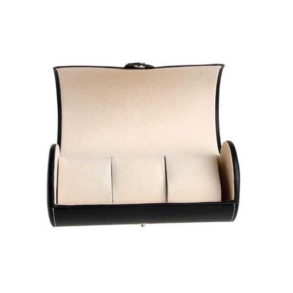 

watch boxes & cases 3 slots display case faux pu leather roll box storage collector organizer, Black;blue