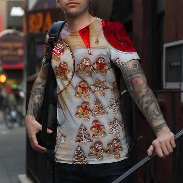 

men's christmas cartoon biscuits snowflake print pattern 3d printing fashion christmas short-sleeved breathable daily street shooting p, White;black