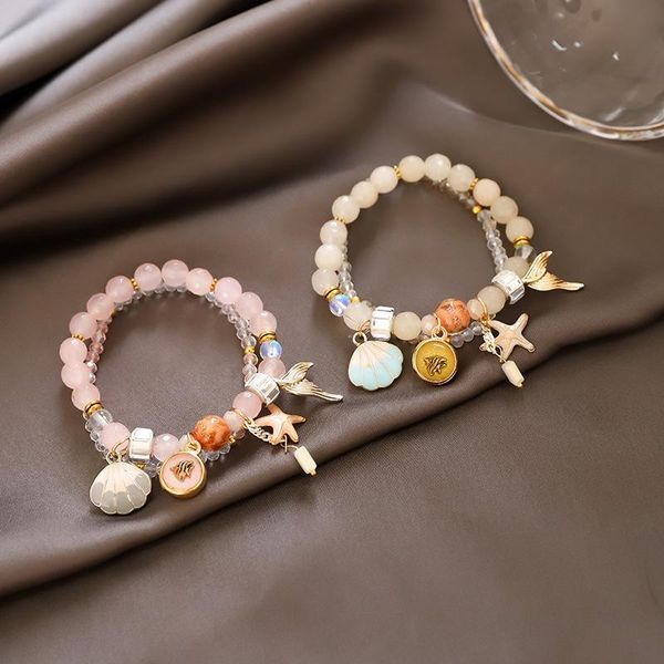 

link, chain summer fresh sea breeze beaded crystal bracelet for women, Black