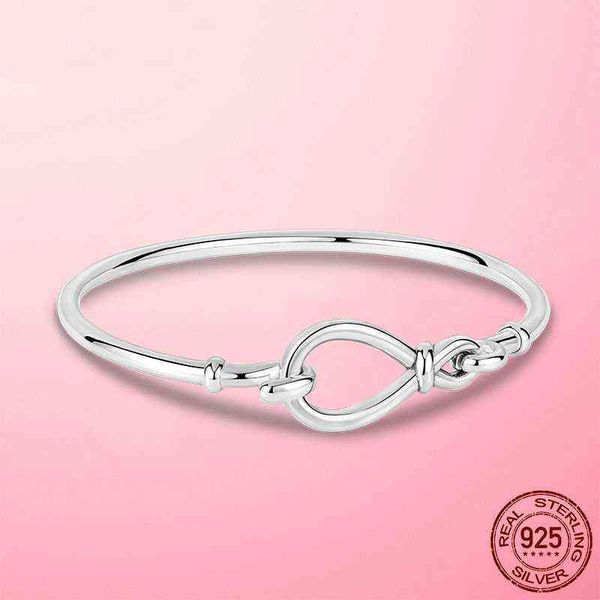 

2021 new 100% 925 sterling silver infinity knot chain bangle bracelet for women fashion jewelry pulseira, Golden;silver