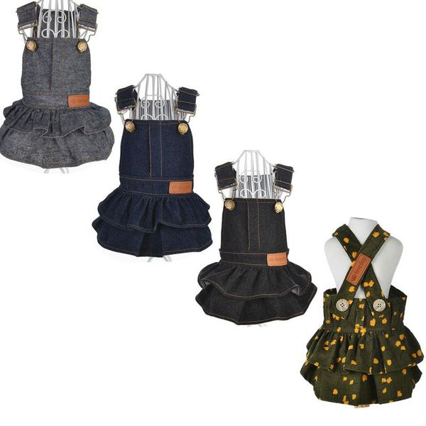

dog apparel spring summer dress for small dogs jeans puppy cat clothing skirt poodle pug tutu cake dresses pet clothes xs-xl f-5