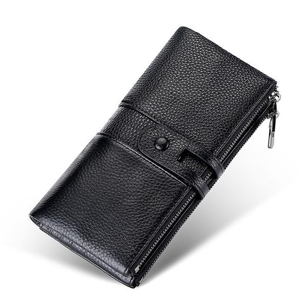 

2021 new fashion women's cowhide wallets leather zipper wallet female vintage long design purse fold solid color male clutch, Red;black