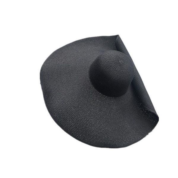 

wide brim hats retro hepburn style fake oversized hat black smooth round straw elegant female summer po, Blue;gray