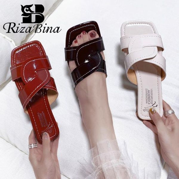 

slippers rizabina women fashion flats summer shoes woman flip flop casual daily lady stay home dress footwear size 35-40, Black
