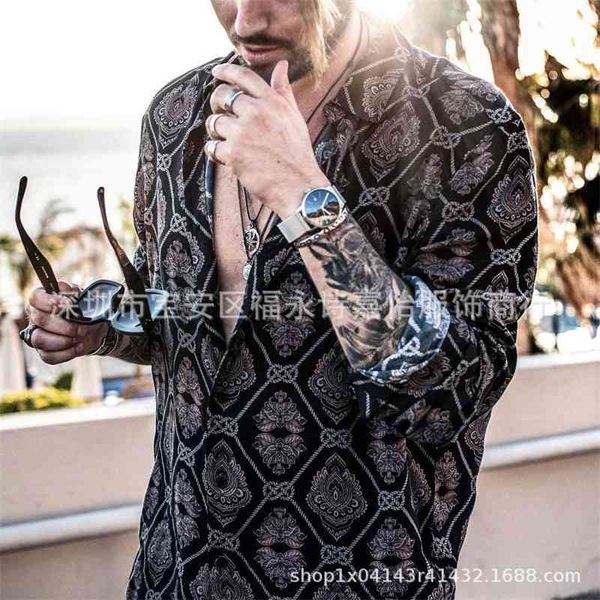 

2020 new leopard chain print shirt men's beach shirt, White;black