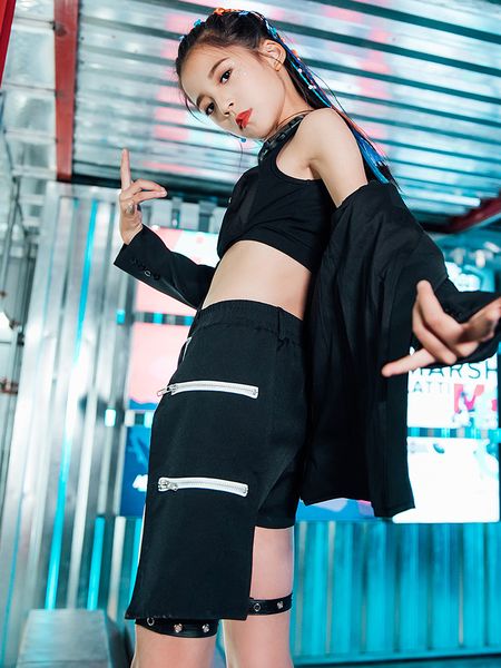 

2021 pheasant you spirit t platform go show tide girl personality hip-hop show girl cool handsome jazz hip-hop dancewear, Black;red