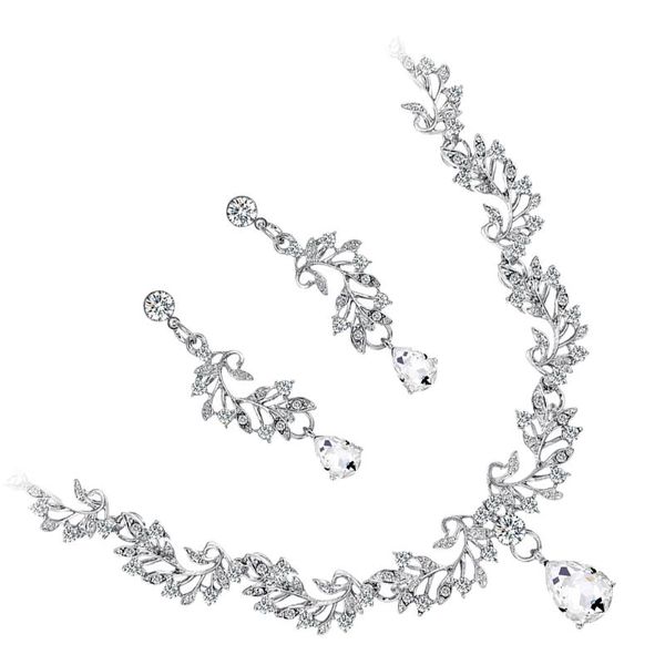 

earrings & necklace 1 set bride crystal jewelry gift wedding decor, Silver
