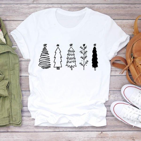 

women simple tree holiday fashion new year merry christmas print tshirts clothes graphic female t shirt ladies tee t-shirt, White