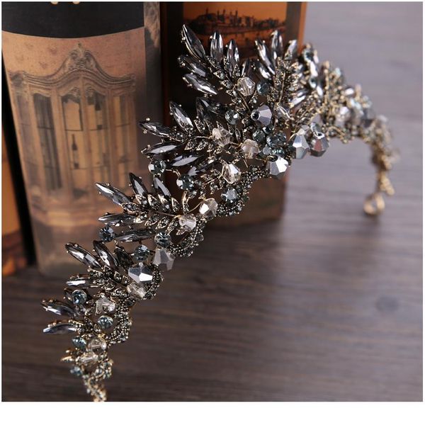 

trendy wedding crown baroque black rhinestone crystal bridal crown headdress wedding hair accessories tiara handmade cr qylvph, Silver