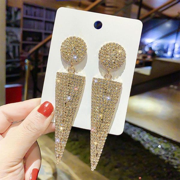 

dangle & chandelier jewelry big earrings for women geometric triangle metal crystal drop earr, Silver