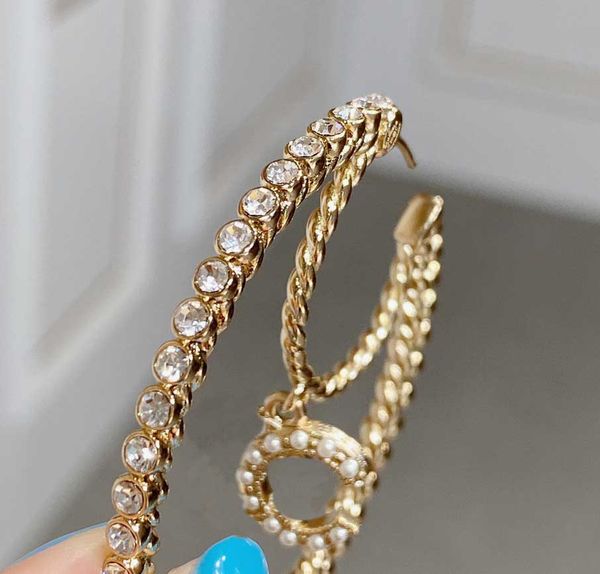 

drop earring with diamond and pearl for women wedding jewelry gift with box ps3640, Golden
