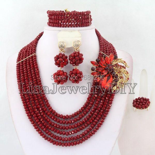 

earrings & necklace african beads jewelry sets nigerian wedding crystal set hd1232, Silver