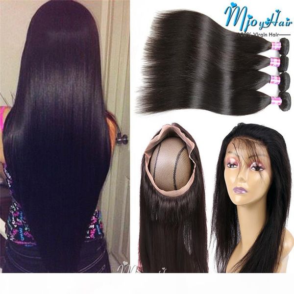 

360 lace frontal braizlian hair 360 lace frontal with bundles human hair weave malaysian virgin straight hair extensions dhgate 4 bundles, Black;brown