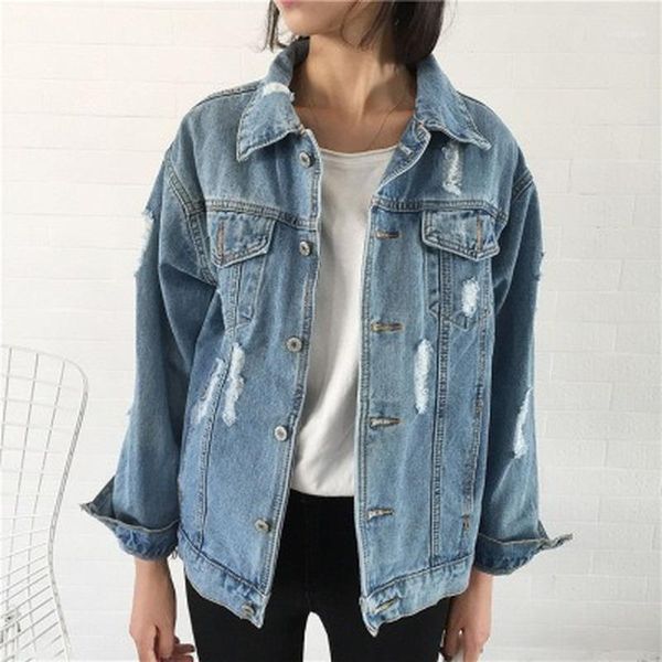 

women's jackets jean jacket spring and autumn -style casual woman loose-fit washing water ripped, Black;brown