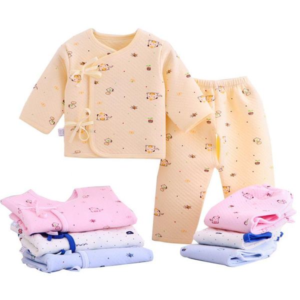 

spring newborn baby set cartoon boys girls clothes 100% cotton winter thickening cloth thermal underwear printing sets 0-9m a26, White