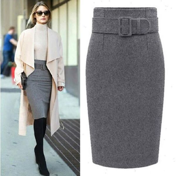 

new fashion autumn winter 2021 cotton plus size high waist saias femininas casual midi pencil skirt women skirts female, Black
