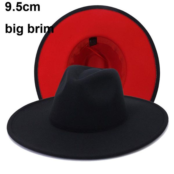 

wide brim hats 9.5cm big women spring summer hat black red patchwork fedora jazz panama men classic caps, Blue;gray